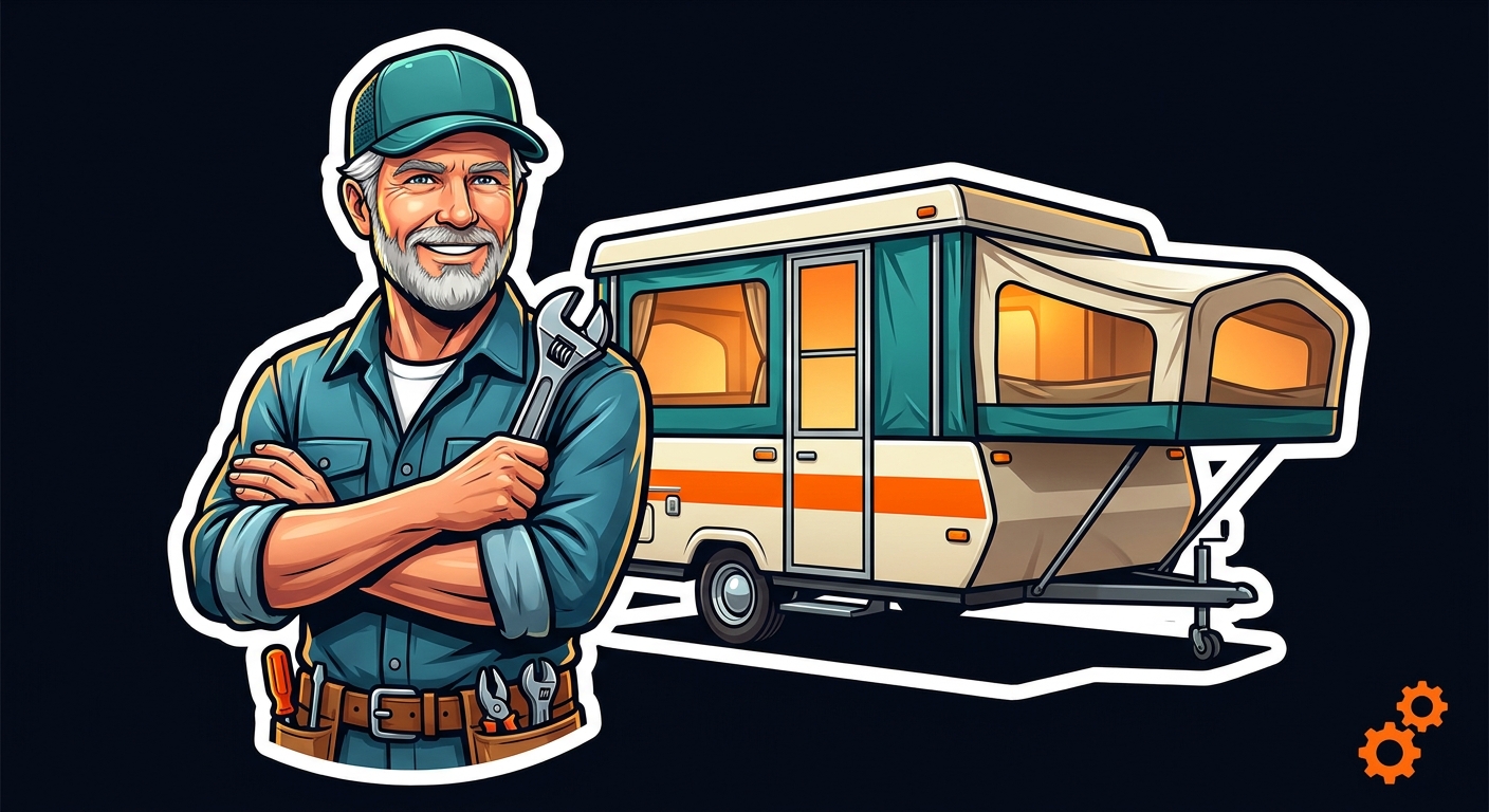 DIY Popup Camper Guy with a restored popup camper